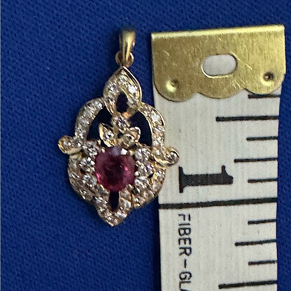 18K yellow gold ruby/diamond pendant - Picture 3 of 5